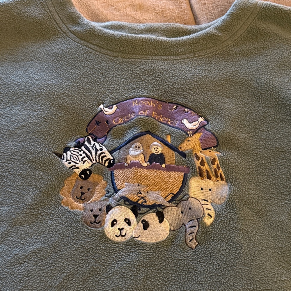 Christopher & Banks Sage Green Fleece Top with Noah’s Ark Embroidery